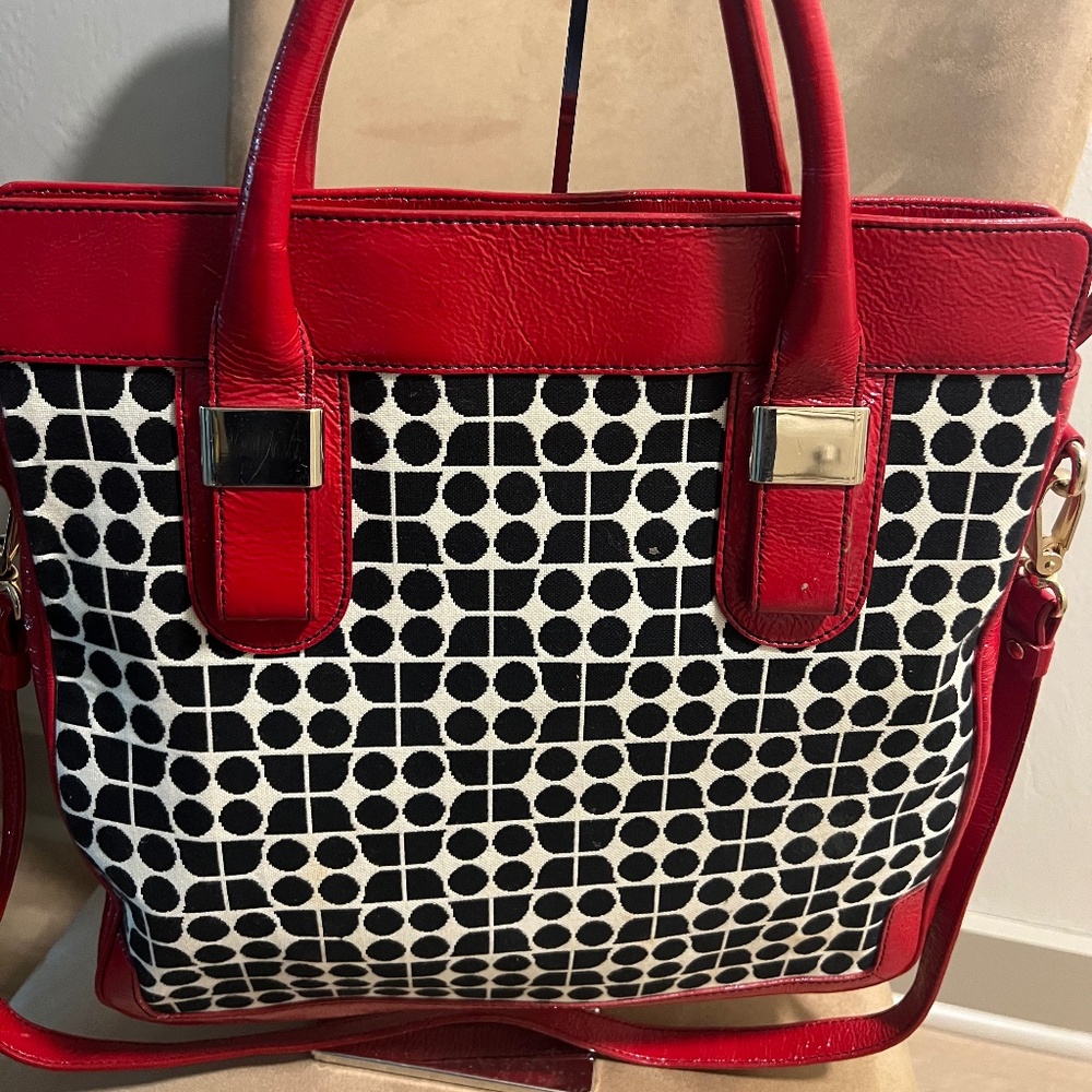 Kate Spade Cornelia Street Noel Blair Tote Fabric and Leather Red Black